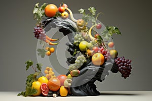 Sculpture with fruit. Generate Ai