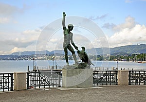 Sculpture of Ganymede in Zurich. Switzerland