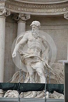 Sculpture the god Oceanus in Trevi Fountain. Rome, Italy