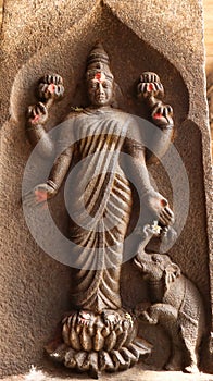 Sculpture of Goddess Lakshmi with Elephant on the Pillar of Sri Ranganathaswamy Temple, Srirangam, Trichy, Tamil Nadu