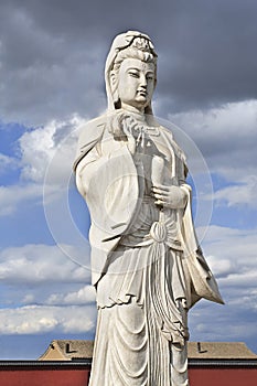 Sculpture of Guanying Pusa, bodhisattva associated with compassion as venerated by East Asian Buddhists.