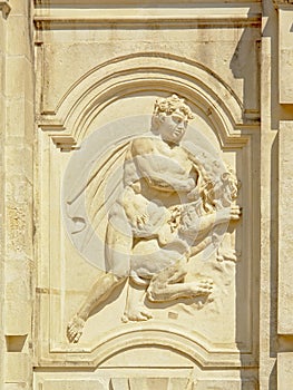 Sculpture of Hercules, accomplishing one of his twelve labors: slaying the Nemean lion