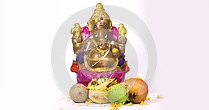 Sculpture of Hindu god Ganesha on white background. Celebrate the festival of Lord Ganesha