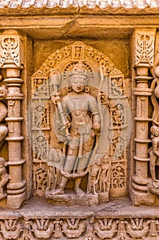 Sculpture of Hindu God at Rani ki vav in Patan, Gujarat