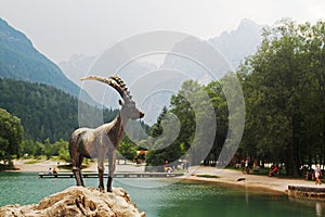 A sculpture of ibex at Jasna lake, Slovenia
