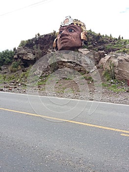 Sculpture of an Indian in a rock in Chucuito, Puno Peru