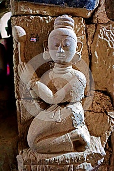 sculpture inside ancient Htukkhanthein temple, Mrauk U, Rakhine State, Myanmar