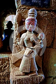 sculpture inside ancient Htukkhanthein temple, Mrauk U, Rakhine State, Myanmar