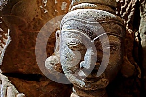 sculpture inside ancient Htukkhanthein temple, Mrauk U, Rakhine State, Myanmar