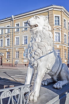 Sculpture of a lion on the Lion Bridge in Saint Petersburg