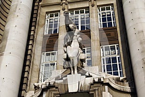 A Sculpture of London County Hall, London, England, Europe