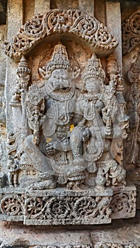 Sculpture of Lord Sri Lakshimi Narasimha Swamy on wall of Sri Lakshimi Narasimha Swamy Temple, Lakshminarsimha Temple, Javagal