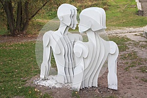 Sculpture of lovers in a contemporary style on the Landscape alley. Kiev