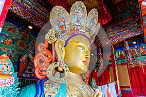 Sculpture of Maitreya buddha at Thiksey Monastery, Leh, Ladakh, Jammu and Kashmir, India