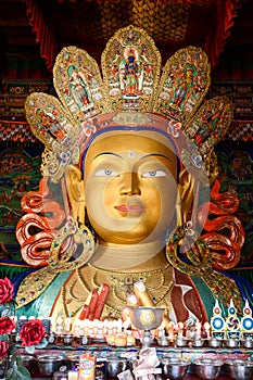 Sculpture of Maitreya buddha at Thiksey Monastery