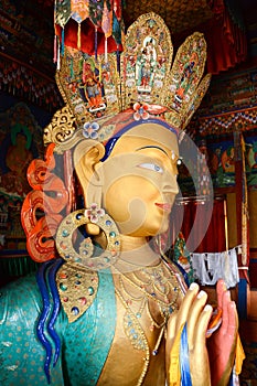 Sculpture of Maitreya buddha at Thiksey Monastery