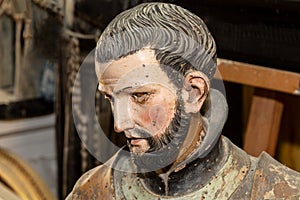 Sculpture of man head close up in the arts studio