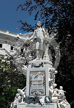 Sculpture And Memorial For The Famous Viennese Composer Wolfgang Amadeus Mozart In A Park In The Inner City Of Vienna In Austria