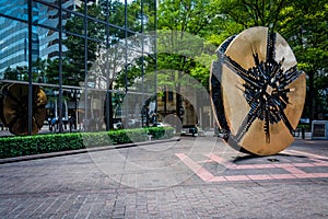 Sculpture and modern building in Uptown Charlotte, North Carolina.