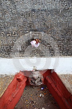 Sculpture and Multi-language inscription of Hanuman Dhoka in Basantapur Durbar Square