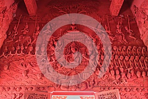 The Sculpture and Mural in Wat Sila Ngu Temple, Red Stone Buddism Temple, Ko Samui, Thailand