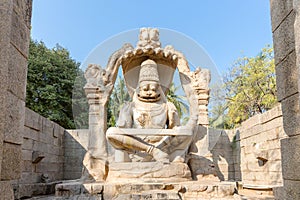 Sculpture of Narasimha monolith carved in-situ, Hampi