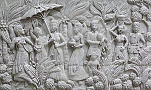 The Sculpture of native thai style decorative on the wall