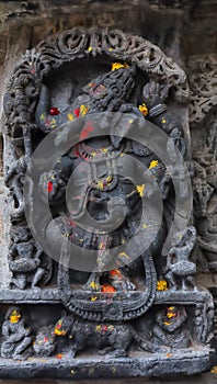 Sculpture of Natya Ganesha on right wall, Lakshminarsimha Temple, Javagal, Hassan, Karnataka, photo