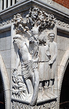 Sculpture of Noah drunkenness, detail of the Doge Palace, Venice