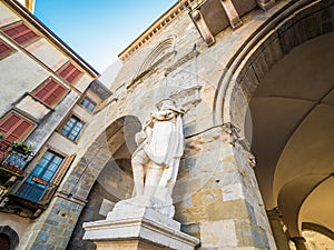 Sculpture of Piazza Vecchia in Bergamo, Italy, in center of upper city