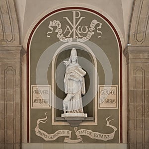 Sculpture of Pope Gregory I at Santa Maria de Montserrat Abbey near Barcelona, Spain.