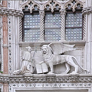 Sculpture at the Porta della Carta of the Doges Palace, Venice - Italy