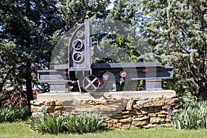 Sculpture in the Pozo de Santa Barbara Park. Utrillas