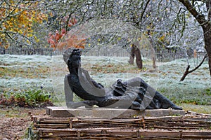 Sculpture Pushkin in an Apple orchard. Mikhailovskoe