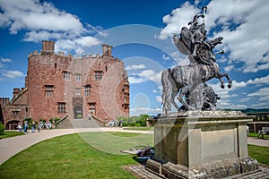 Sculpture and red brick tower, Powis Castle, Wales