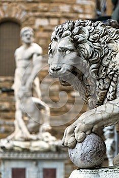 Sculpture of the Renaissance in Piazza della Signoria in Florence photo