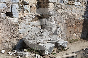Ancient sculpture at the Miletus archaeological site in Turkey. photo