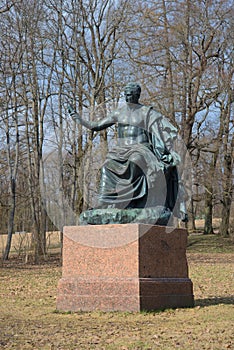 The sculpture of the Roman Emperor Nerva, april day. Tsarskoye Selo