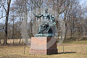 The sculpture of the Roman Emperor Nerves in the Catherine Park, april day. Tsarskoye Selo