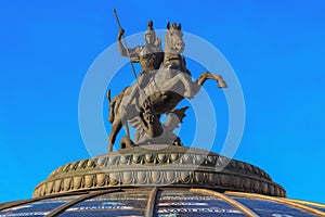 Sculpture of Saint George the Victorious on the dome of World Clock Fountain in Moscow