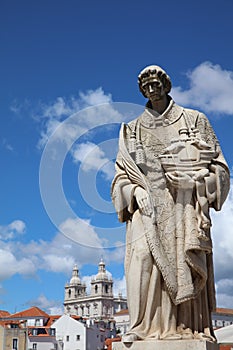 Sculpture of Sao Vicente, Lisbon`s Patron Saint. Portugal