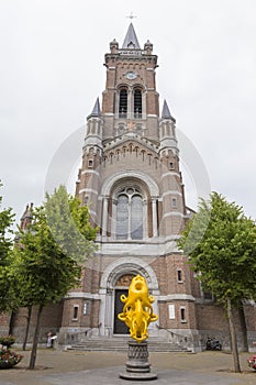 Sculpture and Sint Rochuskerk from Blankenberge