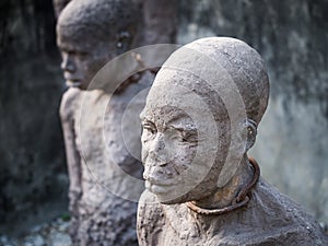 Sculpture of slaves in Stone Town, Zanzibar