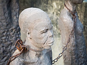 Sculpture of slaves in Stone Town, Zanzibar