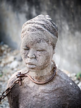 Sculpture of slaves in Stone Town, Zanzibar