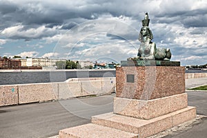 The sculpture of the sphinx on Voskresenskaya Embankment, Saint-Petersburg