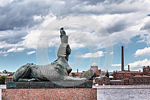 The sculpture of the sphinx which is part of the Monument to victims of political repression. St.-Petersburg