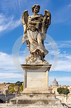 Sculpture on St. Angel bridge Ponte Sant`Angelo in Rome, Italy