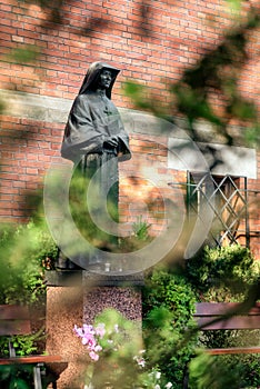 Sculpture of st. Faustina in front of chapel in Legiewniki in Krakow in Poland