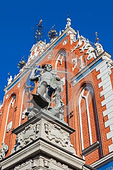 Sculpture of St George on facade Of House of Blackheads In Riga, Latvia.